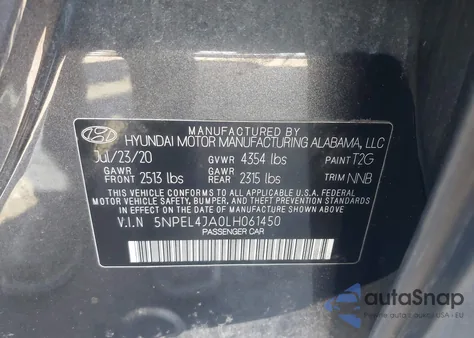 2020 Hyundai Sonata Sel z USA, uszkodzony, nr VIN 5NPEL4JA0LH061450